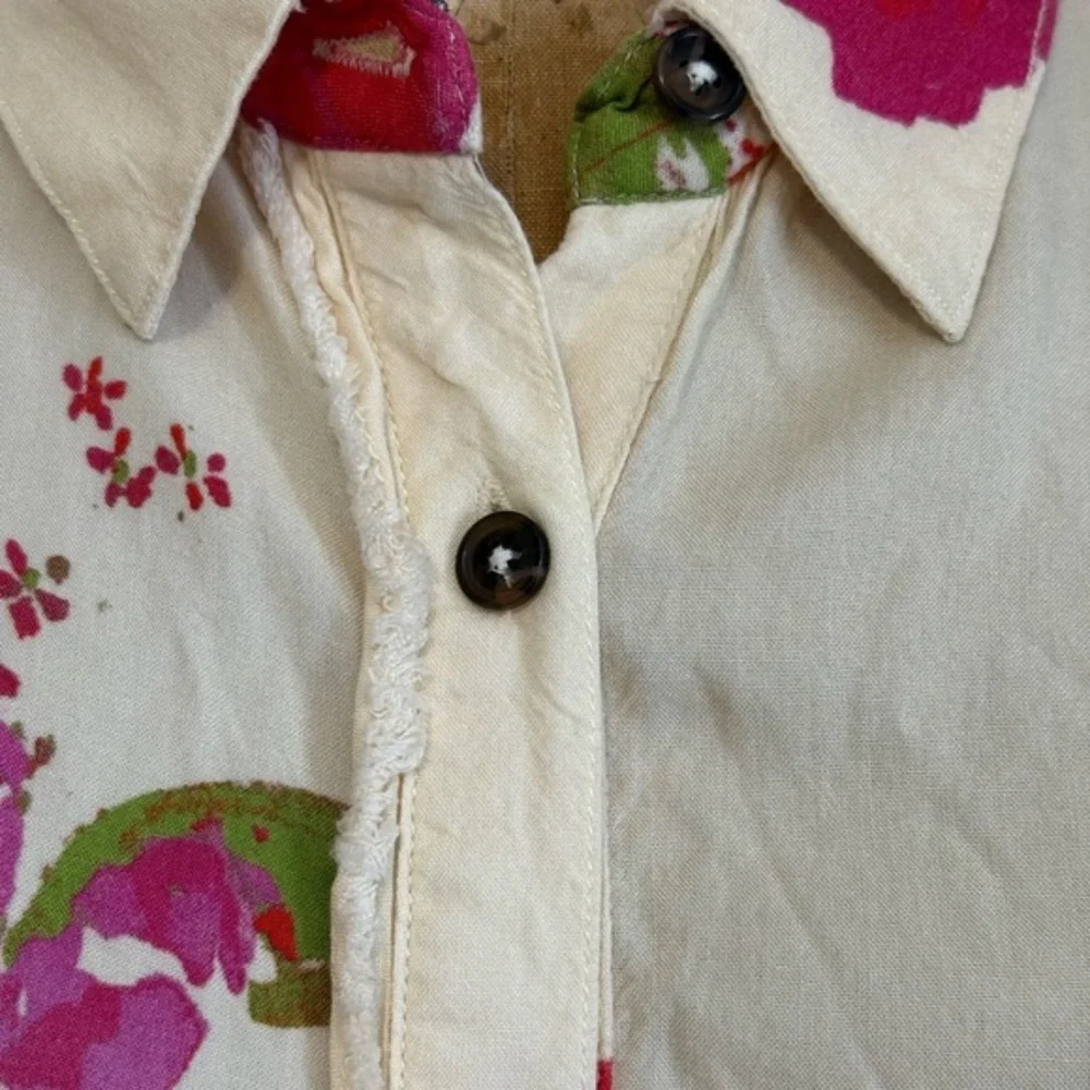 Free People Share Good Vibes Buttondown XS Ivory Pink Combo Floral - Picture 10 of 12
